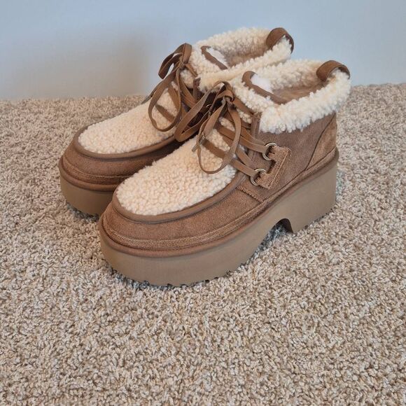 UGG CLASSIC PLATFORM CHESTNUT SUEDE ANKLE BOOTS SHOE SIZE 8 - Picture 1 of 8